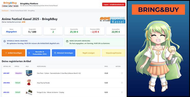 Digitales Bring&Buy (Second Hand Markt) @ Anime Festival Kassel 2025